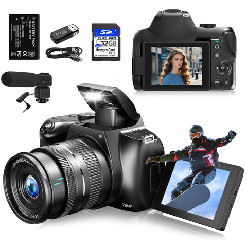 4K HD Digital Camera for Photography 12X Optical Zoom Vlogging Camera for Youtube 72MP Wifi Auto Focus Livestream Video Cameras