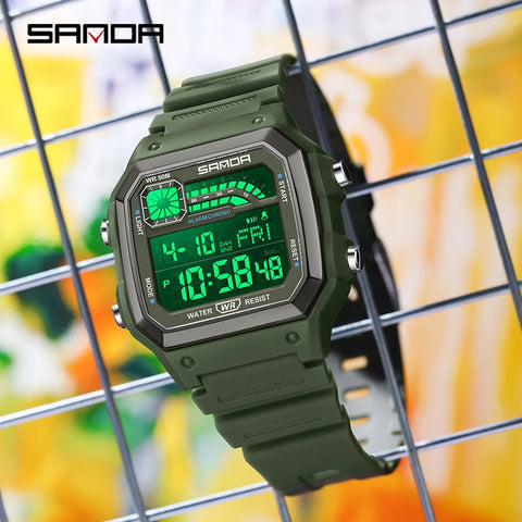 Men'S Watch Lightweight Square Outdoor Sports Electronics Wristwatch Waterproof Alarm Clock LED Digital Watches Relojes