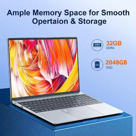 Portable 15.6" Laptop 32GB Ram DDR4 2TB SSD Windows 11 Notebook Pc Gamer Intel