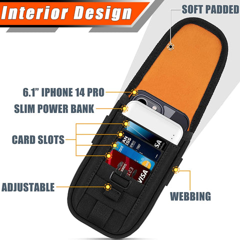 Tactical MOLLE Phone Pouch & Card Holder EDC Utility Waist Bag Smartphone Holster with Gadget Organizer
