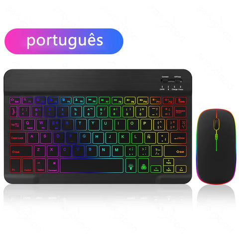 Backlit Backlight Bluetooth Keyboard Mouse for IOS Android Windows for Ipad Portuguese Keyboard Spanish Keyboard and Mouse