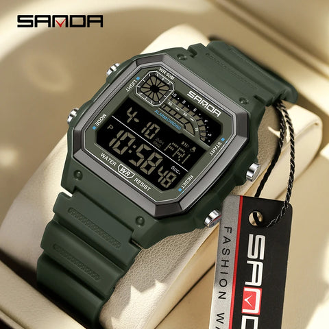 Men'S Watch Lightweight Square Outdoor Sports Electronics Wristwatch Waterproof Alarm Clock LED Digital Watches Relojes