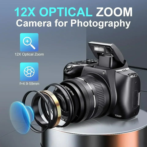 4K HD Digital Camera for Photography 12X Optical Zoom Vlogging Camera for Youtube 72MP Wifi Auto Focus Livestream Video Cameras