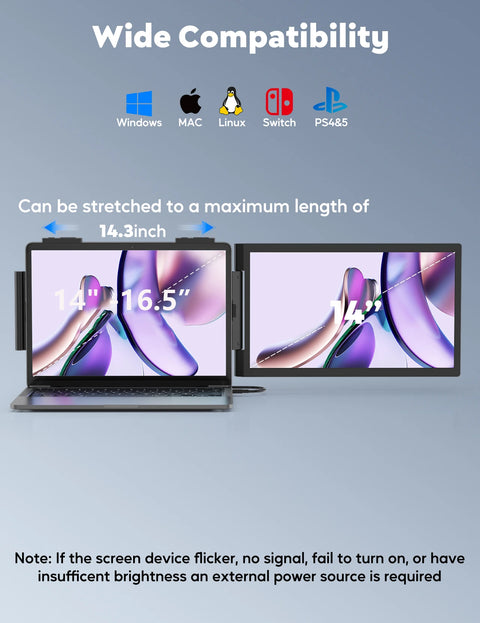 Portable Monitor 14 Inch FHD 1080P IPS Screen Laptop Monitor Extension Dual Screen for Laptop Windows Mac Android