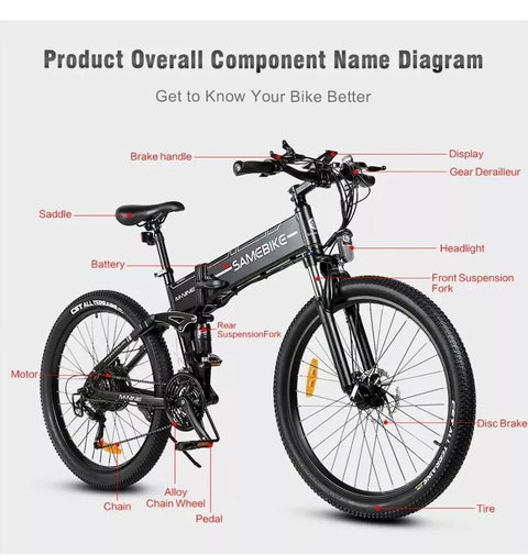 Samebike LO26 48V 14A Electric Bike 26'' E-Mountainbike 21-Speed Adults E-Bike