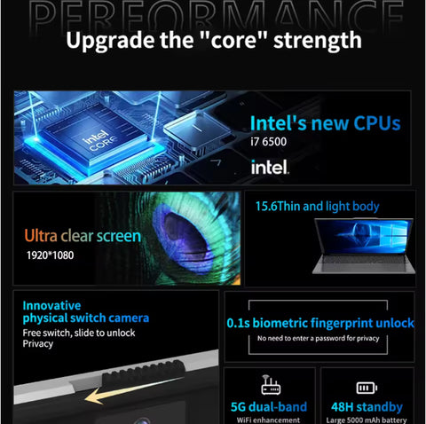 15.6"Ultra Slim Laptop 32GB RAM 2048GB SSD Intel Core I7-6500U Notebook Win11