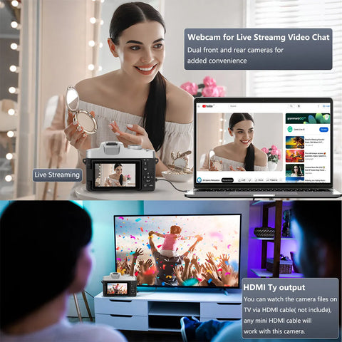 6K Digital Camera for Photography and Video Autofocus Anti-Shake 84MP Youtube Vlogging Camera 3'' 180° Flip Screen with Flash