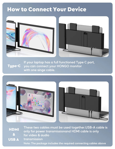Portable Monitor 14 Inch FHD 1080P IPS Screen Laptop Monitor Extension Dual Screen for Laptop Windows Mac Android