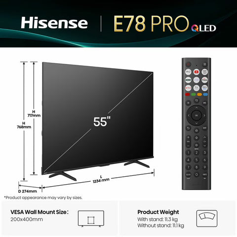 55E78QTUK PRO 55 Inch QLED HD Smart TV