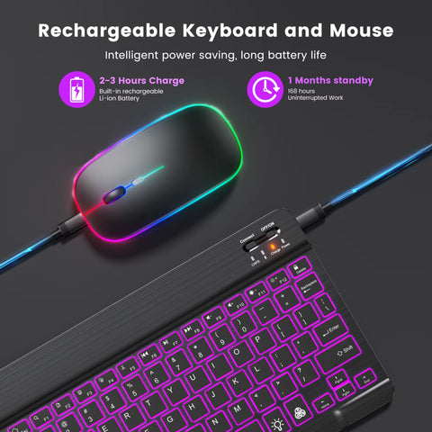 Backlit Backlight Bluetooth Keyboard Mouse for IOS Android Windows for Ipad Portuguese Keyboard Spanish Keyboard and Mouse