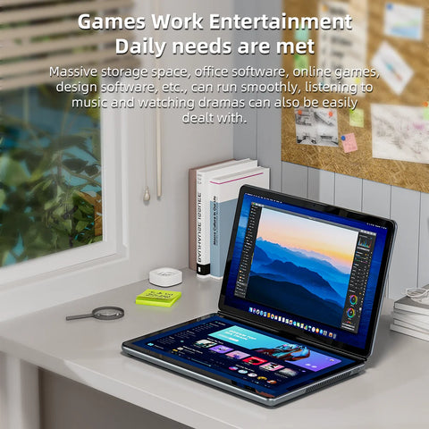 Dual Screen Laptop Intel N100 Processor 13.5+13.5 Inch Touch Screen Gaming Laptop DDR4 32GB 1TB 512GB SSD Notebook Computer