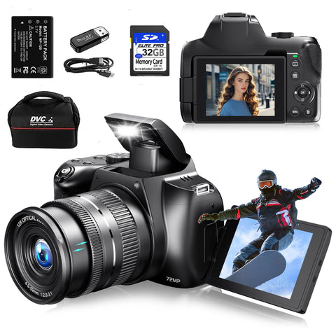 4K HD Digital Camera for Photography 12X Optical Zoom Vlogging Camera for Youtube 72MP Wifi Auto Focus Livestream Video Cameras