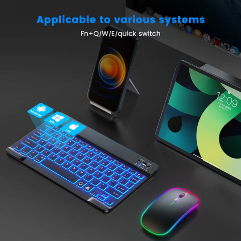 Backlit Backlight Bluetooth Keyboard Mouse for IOS Android Windows for Ipad Portuguese Keyboard Spanish Keyboard and Mouse