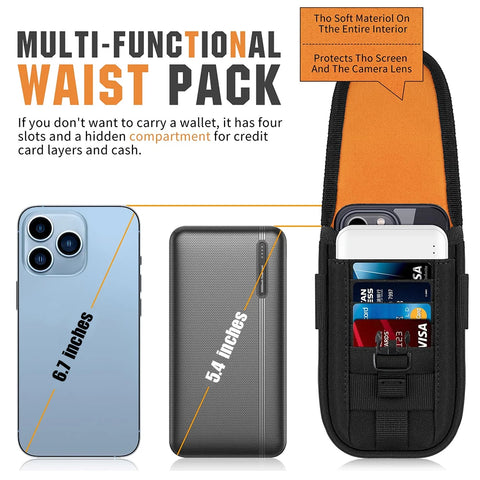 Tactical MOLLE Phone Pouch & Card Holder EDC Utility Waist Bag Smartphone Holster with Gadget Organizer