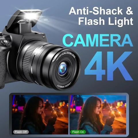 4K HD Digital Camera for Photography 12X Optical Zoom Vlogging Camera for Youtube 72MP Wifi Auto Focus Livestream Video Cameras
