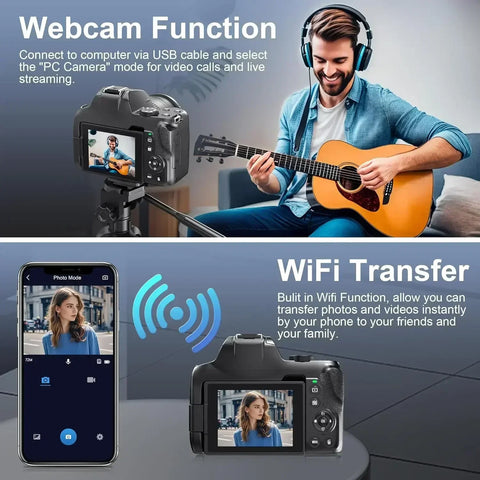 4K HD Digital Camera for Photography 12X Optical Zoom Vlogging Camera for Youtube 72MP Wifi Auto Focus Livestream Video Cameras