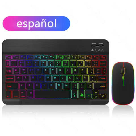 Backlit Backlight Bluetooth Keyboard Mouse for IOS Android Windows for Ipad Portuguese Keyboard Spanish Keyboard and Mouse