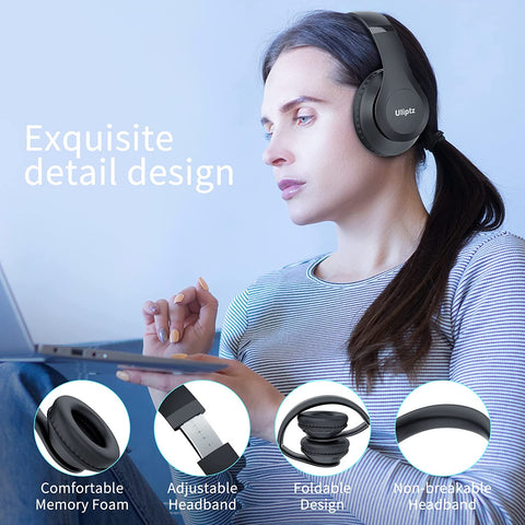 Uliptz Wireless Headphones over Ear，65 Hrs Playtime Bluetooth Headphones，6 EQ Mo