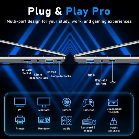 Windows 11 Pro 15.6" Ultra Slim Portable Laptop Core I9 10980HK 16GB RAM 1TB SSD Fingerprint Backlight Office Gaming Laptop PC
