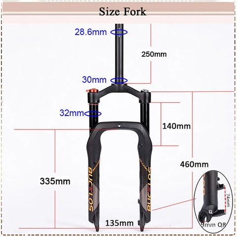 Suspension Fork 20'' Air Fork 140Mm Single/Double Shoulder MTB Fork 20 Inch Snow Electric Suspension Fat Fork Bike Part