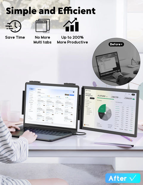Portable Monitor 14 Inch FHD 1080P IPS Screen Laptop Monitor Extension Dual Screen for Laptop Windows Mac Android