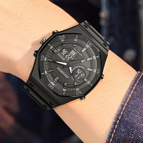 New Dual Display Watches for Men Casual Sports Chronograph Quartz Big Dial Wrist Watch Silicone Waterproof Digital Clock
