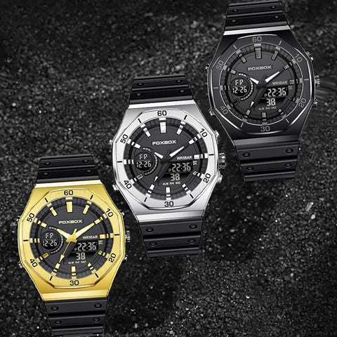 New Dual Display Watches for Men Casual Sports Chronograph Quartz Big Dial Wrist Watch Silicone Waterproof Digital Clock