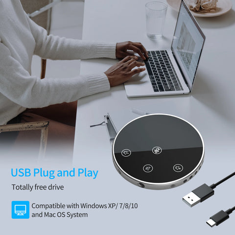 Aibecy Desktop USB Conference Speakerphone Microphone 360 Omnidirectional Condenser Plug & Play PC Computer Mic with Speaker