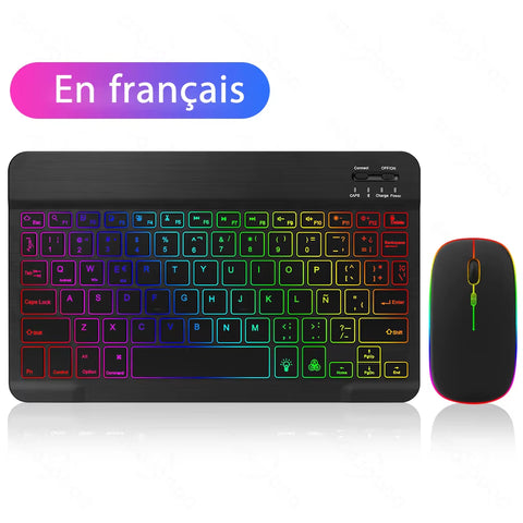Backlit Backlight Bluetooth Keyboard Mouse for IOS Android Windows for Ipad Portuguese Keyboard Spanish Keyboard and Mouse