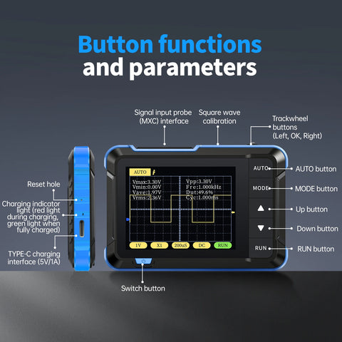 DSO152 Portable Mini Handled Digital Oscilloscope Auto 200Khz Bandwidth 2.5Msa/S Sampling Rate Electronics Repair Tools