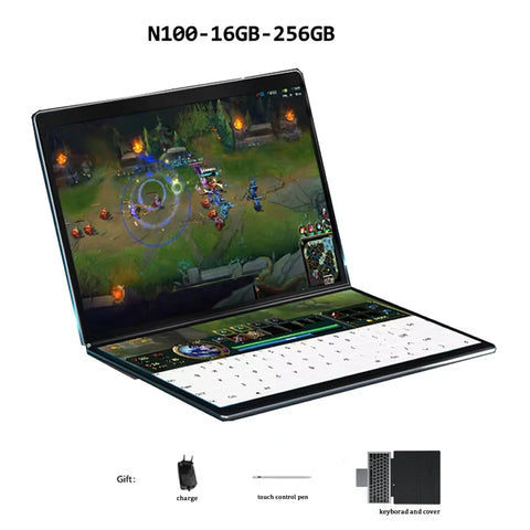 Dual Screen Laptop Intel N100 Processor 13.5+13.5 Inch Touch Screen Gaming Laptop DDR4 32GB 1TB 512GB SSD Notebook Computer