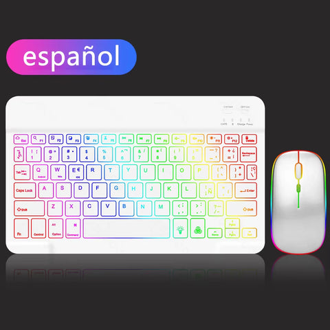 Backlit Backlight Bluetooth Keyboard Mouse for IOS Android Windows for Ipad Portuguese Keyboard Spanish Keyboard and Mouse