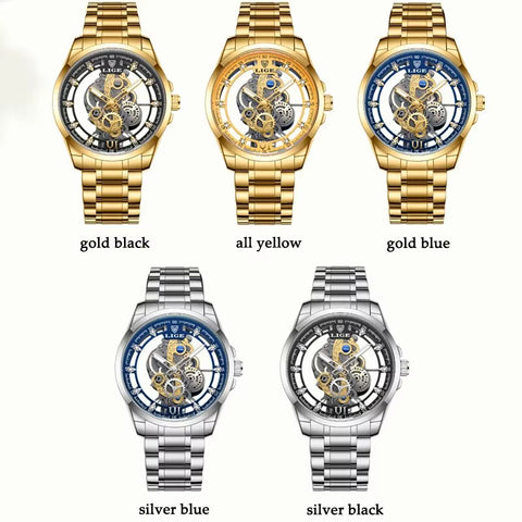 New Men Watch Skeleton Quartz Wristwatch Gold Skeleton Retro Man Watch Top Brand Luxury Clock Mens Watches Reloj Hombre