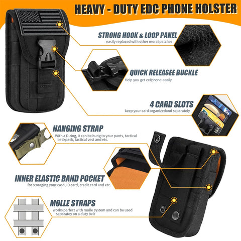 Tactical MOLLE Phone Pouch & Card Holder EDC Utility Waist Bag Smartphone Holster with Gadget Organizer