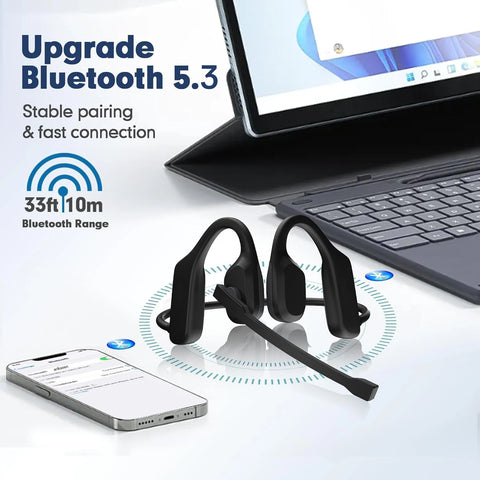 Bluetooth Headset Open Ear, Bluetooth Headphones with Microphone,Bluetooth 5.3 Wireless Headset with Boom Mic for Work Call