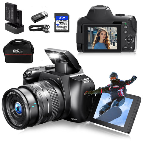 4K HD Digital Camera for Photography 12X Optical Zoom Vlogging Camera for Youtube 72MP Wifi Auto Focus Livestream Video Cameras
