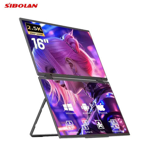 16 Inch 2.5K Dual Screen Portable Monitor Laptop Foldable Extender 2560X1600P 60Hz USB-C HDMI Port for Gaming & Mac, Win