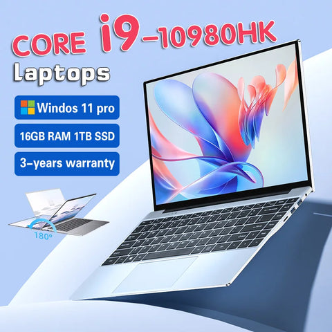 Windows 11 Pro 15.6" Ultra Slim Portable Laptop Core I9 10980HK 16GB RAM 1TB SSD Fingerprint Backlight Office Gaming Laptop PC